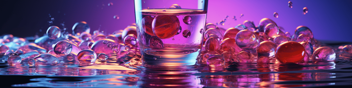 image of drug pills surrounding a glass of water symbolizing drug consumption