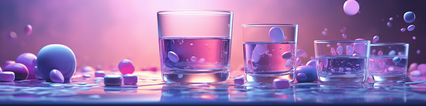 image of drug pills surrounding a glass of water symbolizing drug consumption