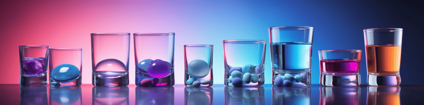 image of drug pills surrounding a glass of water symbolizing drug consumption