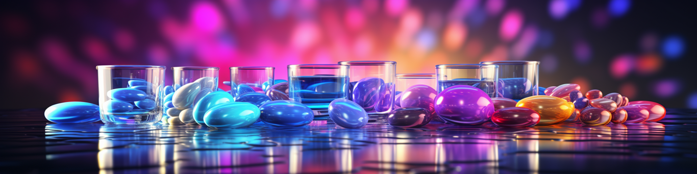 image of drug pills surrounding a glass of water symbolizing drug consumption