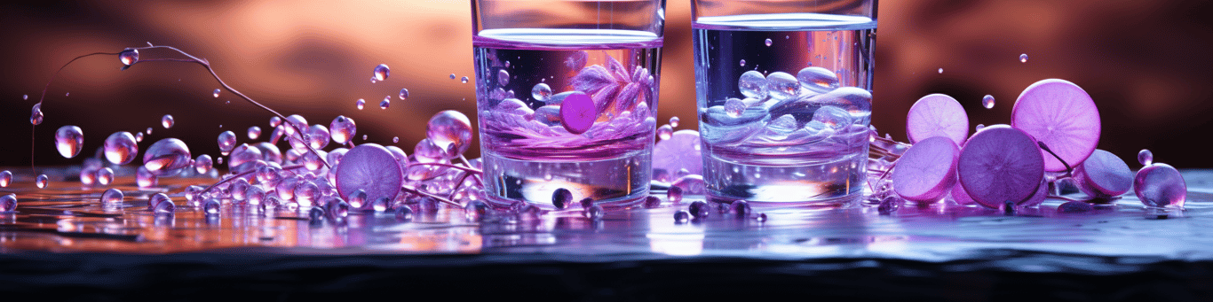 image of drug pills surrounding a glass of water symbolizing drug consumption