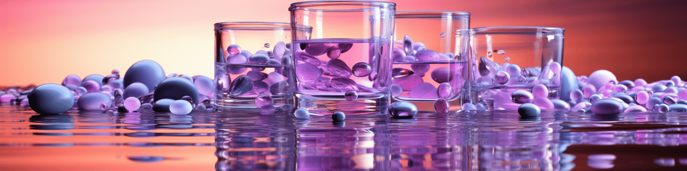 image of drug pills surrounding a glass of water symbolizing drug consumption