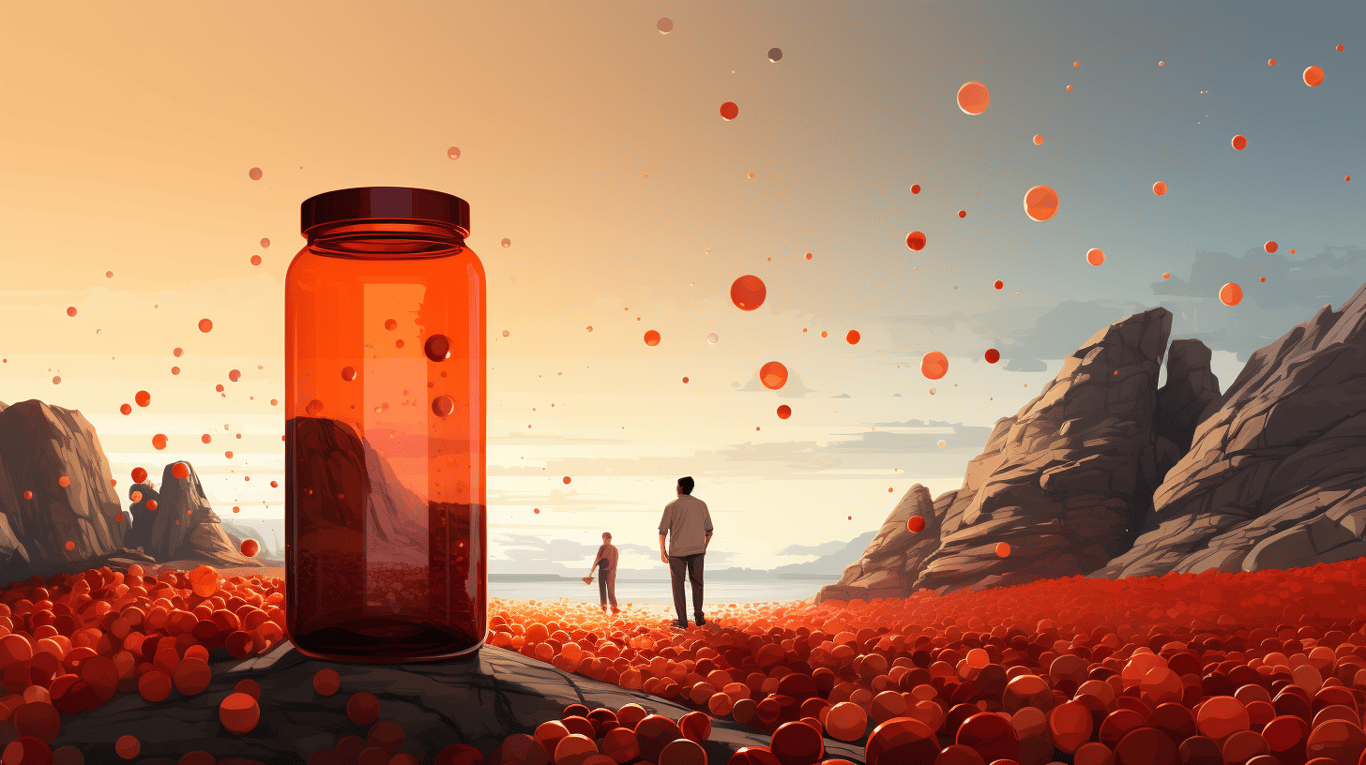 abstract image of a researcher studying a bottle of drug.