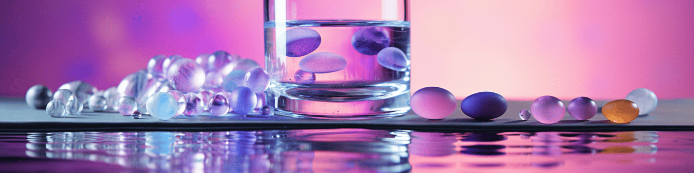 image of drug pills surrounding a glass of water symbolizing drug consumption