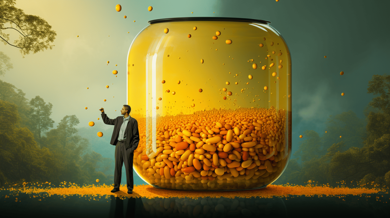 abstract image of a researcher studying a bottle of drug.