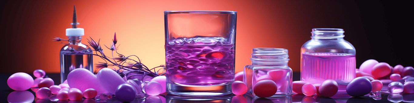 image of drug pills surrounding a glass of water symbolizing drug consumption
