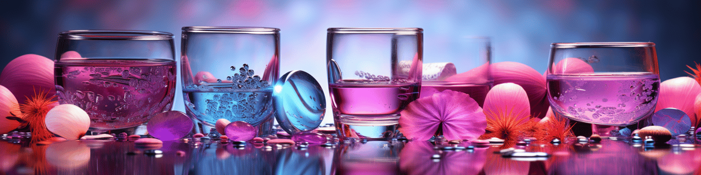 image of drug pills surrounding a glass of water symbolizing drug consumption