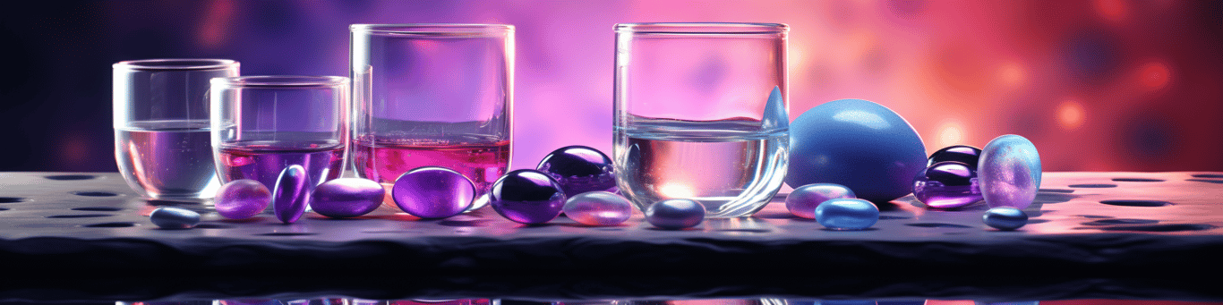 image of drug pills surrounding a glass of water symbolizing drug consumption