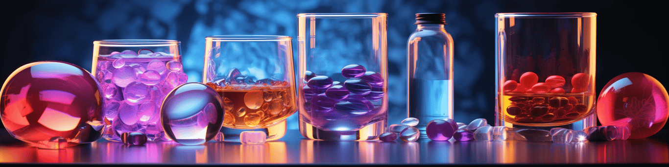 image of drug pills surrounding a glass of water symbolizing drug consumption