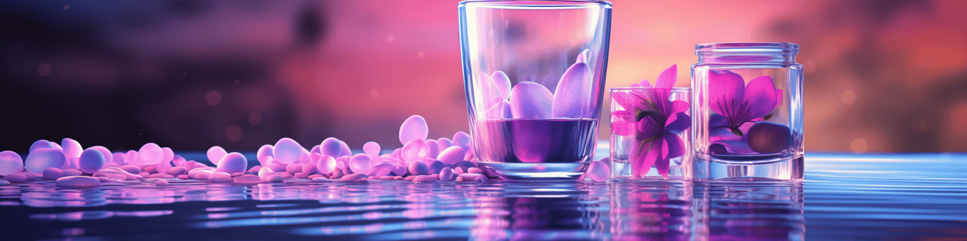 image of drug pills surrounding a glass of water symbolizing drug consumption