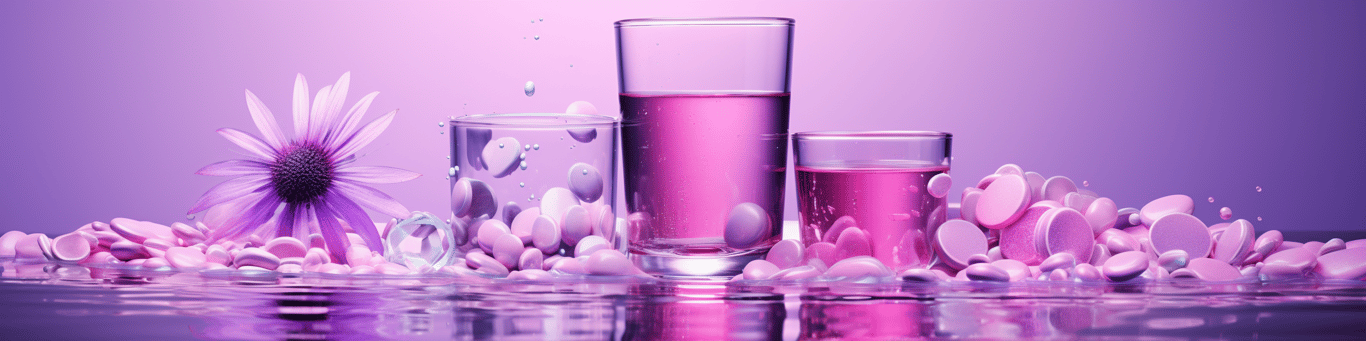 image of drug pills surrounding a glass of water symbolizing drug consumption