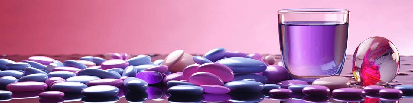 image of drug pills surrounding a glass of water symbolizing drug consumption