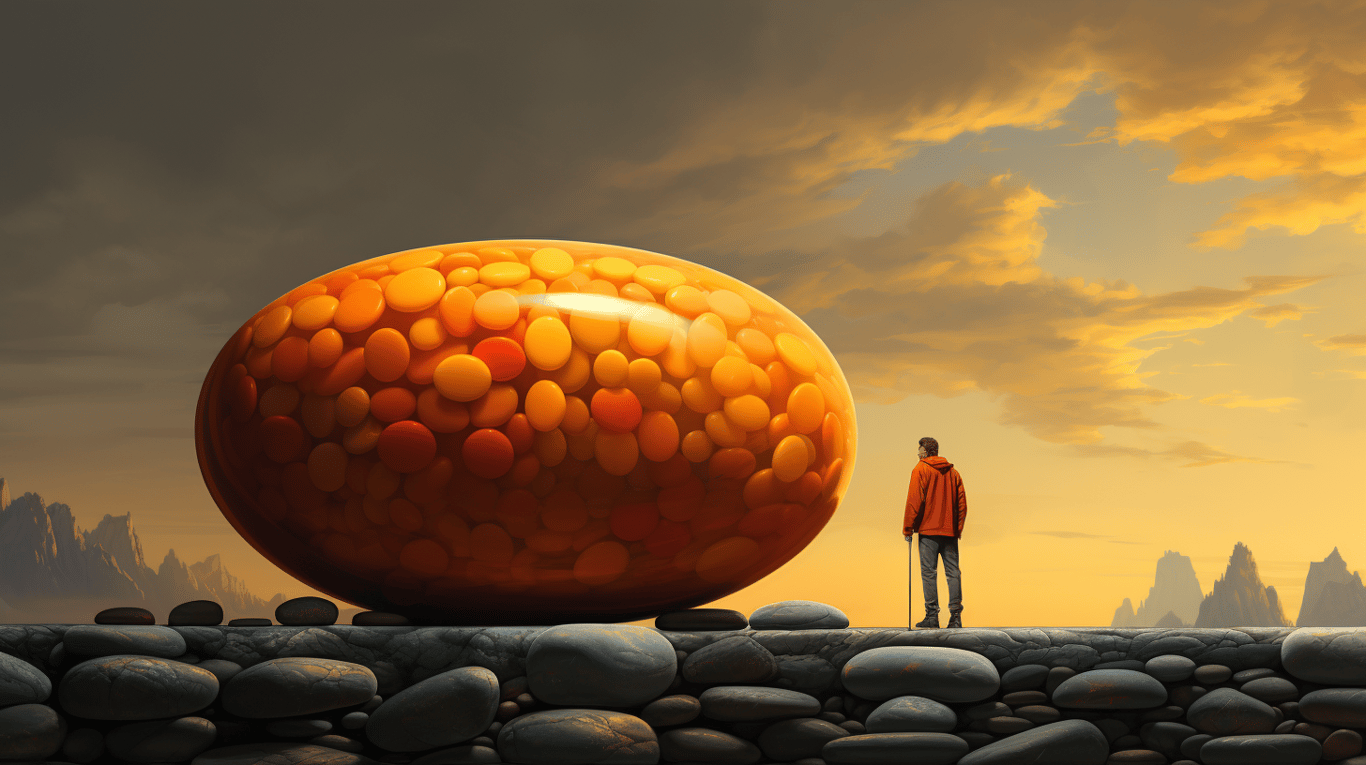 abstract image of a researcher studying a bottle of drug.