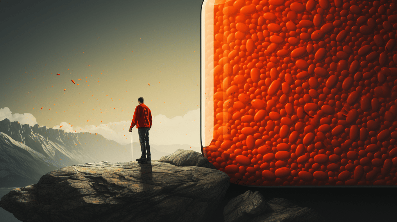 abstract image of a researcher studying a bottle of drug.