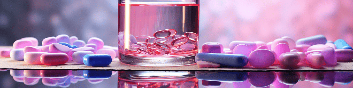image of drug pills surrounding a glass of water symbolizing drug consumption