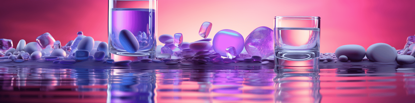 image of drug pills surrounding a glass of water symbolizing drug consumption
