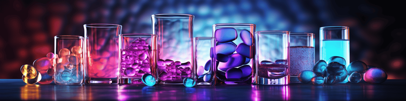 image of drug pills surrounding a glass of water symbolizing drug consumption