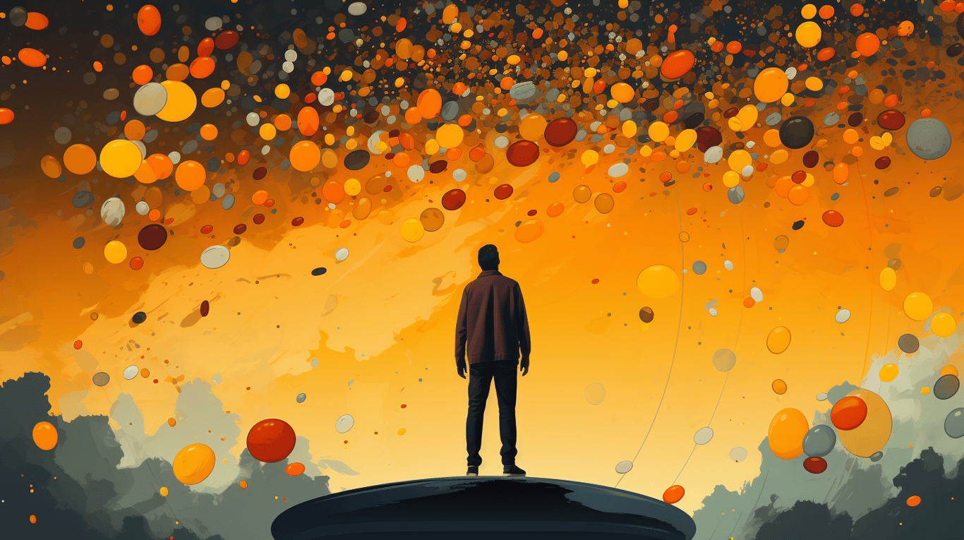 abstract image of a researcher studying a bottle of drug.