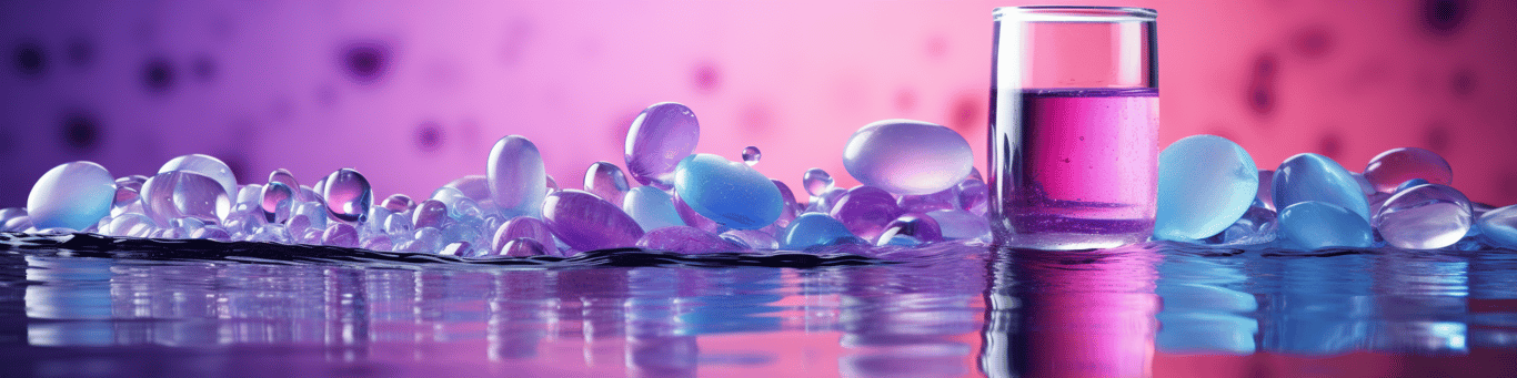 image of drug pills surrounding a glass of water symbolizing drug consumption