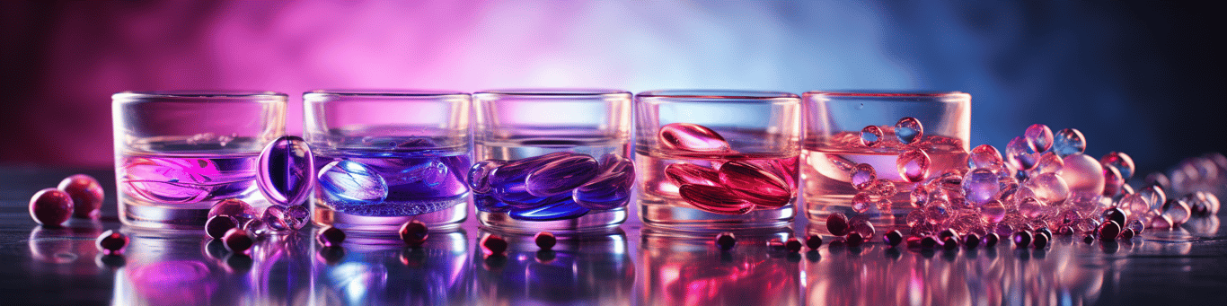 image of drug pills surrounding a glass of water symbolizing drug consumption