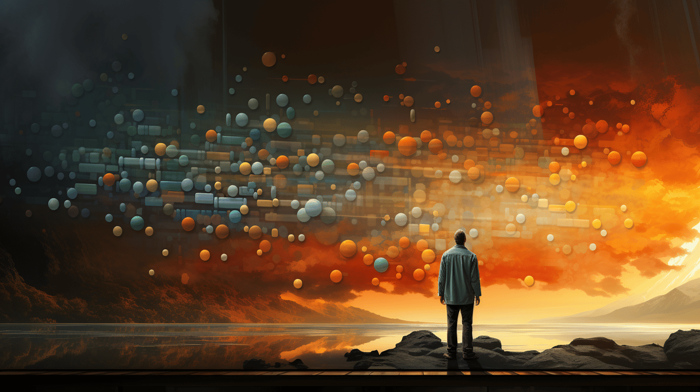 abstract image of a researcher studying a bottle of drug.