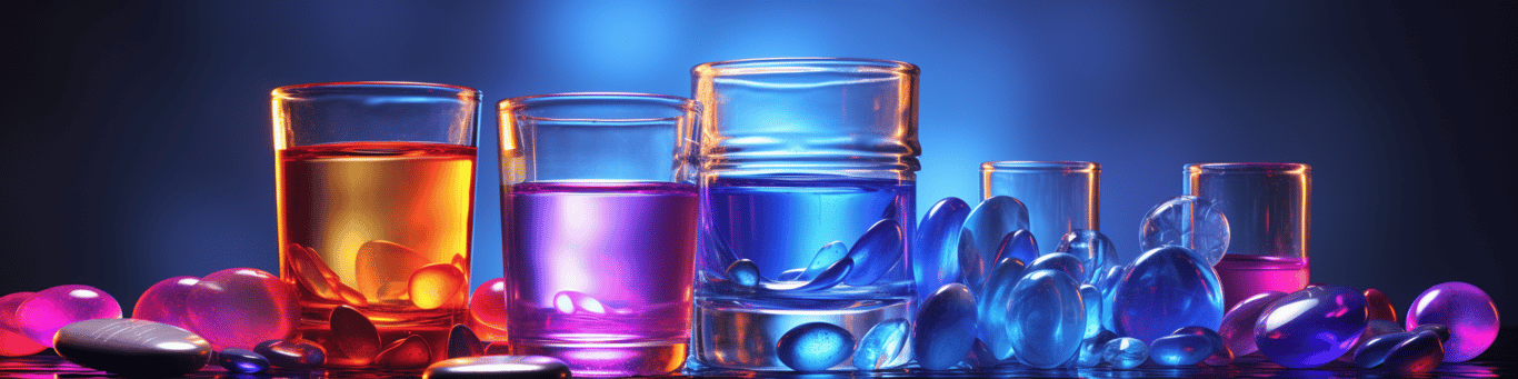 image of drug pills surrounding a glass of water symbolizing drug consumption