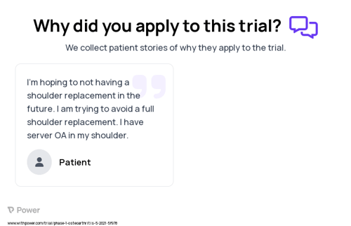 Shoulder Osteoarthritis Patient Testimony for trial: Trial Name: NCT04929951 — Phase 1
