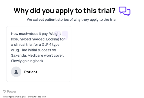Obesity Patient Testimony for trial: Trial Name: NCT05369390 — Phase 1