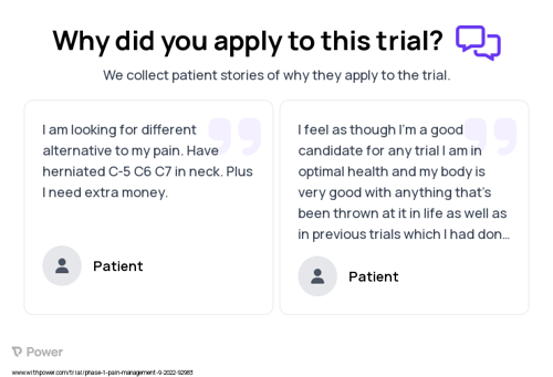 Pain Management Patient Testimony for trial: Trial Name: NCT05575999 — Phase 1