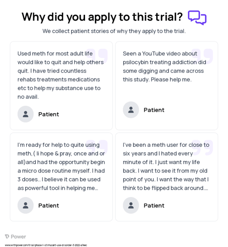 Methamphetamine Addiction Patient Testimony for trial: Trial Name: NCT05322954 — Phase 1