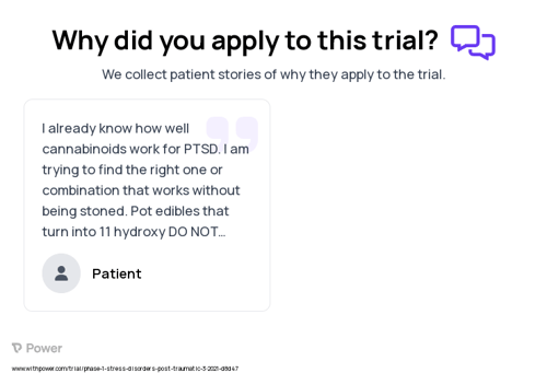 Post-Traumatic Stress Disorder Patient Testimony for trial: Trial Name: NCT04080427 — Phase 1