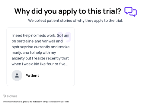 Obsessive-Compulsive Disorder Patient Testimony for trial: Trial Name: NCT03299166 — Phase 2 & 3