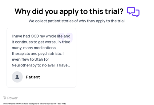 Obsessive-Compulsive Disorder Patient Testimony for trial: Trial Name: NCT05624528 — Phase 2