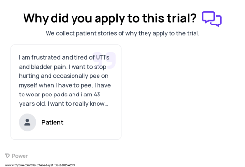 Interstitial Cystitis Patient Testimony for trial: Trial Name: NCT05740007 — Phase 2
