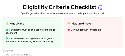 AAV8.hLCA5 (Gene Therapy) Clinical Trial Eligibility Overview. Trial Name: NCT05616793 — Phase 1 & 2