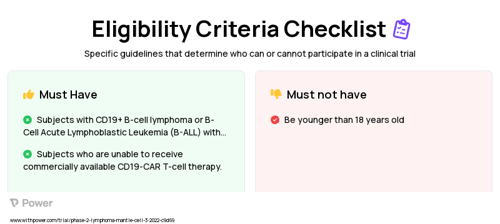 Chimeric Antigen Receptor (CAR) T-Cell Product (Autologous) (CAR T-cell Therapy) Clinical Trial Eligibility Overview. Trial Name: NCT05281809 — Phase 2
