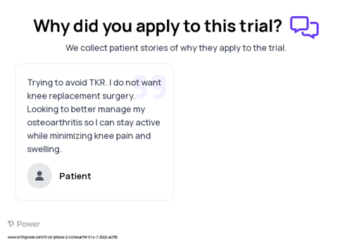 Osteoarthritis Patient Testimony for trial: Trial Name: NCT05507099 — Phase 2