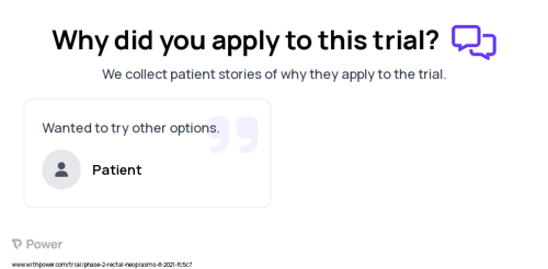 Rectal Cancer Patient Testimony for trial: Trial Name: NCT04926324 — Phase 1 & 2