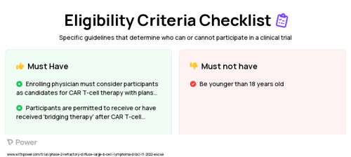 Step I (lymphodepleting chemotherapy) Clinical Trial Eligibility Overview. Trial Name: NCT05633615 — Phase 2