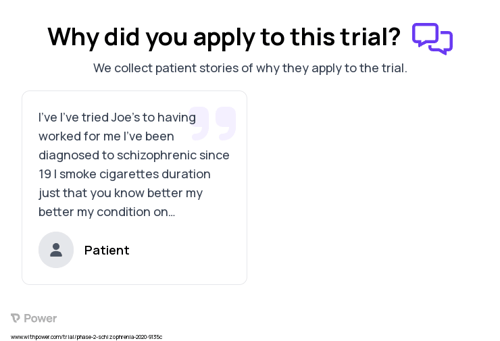 Schizophrenia Patient Testimony for trial: Trial Name: NCT04013555 — Phase 1 & 2