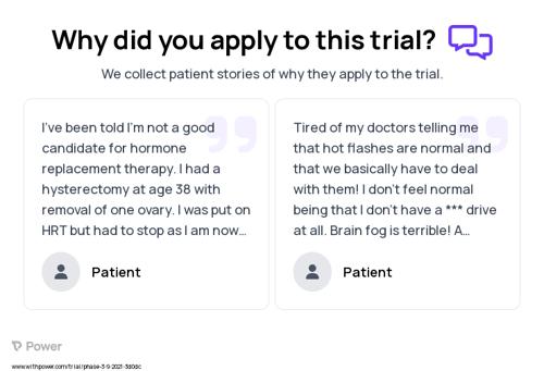 Hot Flashes Patient Testimony for trial: Trial Name: NCT05099159 — Phase 3
