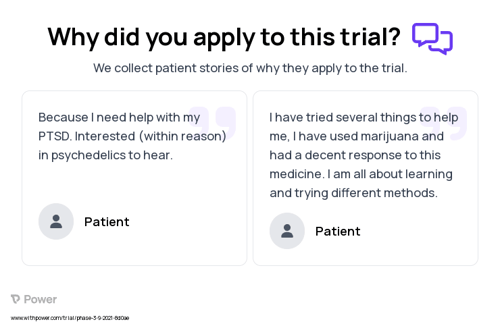 Post-Traumatic Stress Disorder Patient Testimony for trial: Trial Name: NCT04784143 — Phase 2