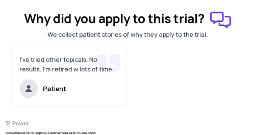 Acanthamoeba Keratitis Patient Testimony for trial: Trial Name: NCT05110001 — Phase 3