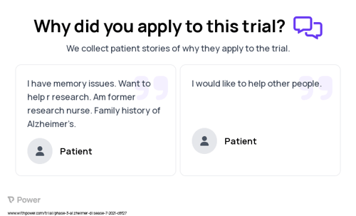 Alzheimer's Disease Patient Testimony for trial: Trial Name: NCT05026866 — Phase 3