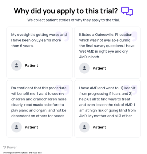 Age-Related Macular Degeneration Patient Testimony for trial: Trial Name: NCT05407636 — Phase 3