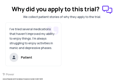 Bipolar Disorder Patient Testimony for trial: Trial Name: NCT05004896 — Phase 2