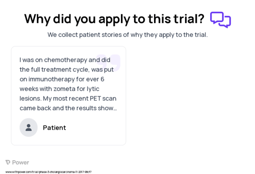 Cholangiocarcinoma Patient Testimony for trial: Trial Name: NCT03201458 — Phase 2