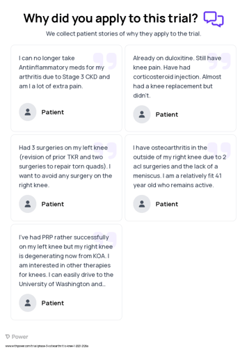 Osteoarthritis Patient Testimony for trial: Trial Name: NCT04504812 — Phase 3