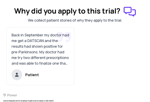 Parkinson's Disease Patient Testimony for trial: Trial Name: NCT04777331 — Phase 2