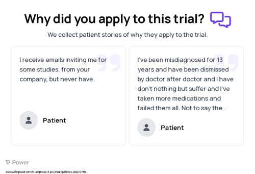 Small Fiber Neuropathy Patient Testimony for trial: Trial Name: NCT04153422 — Phase 2